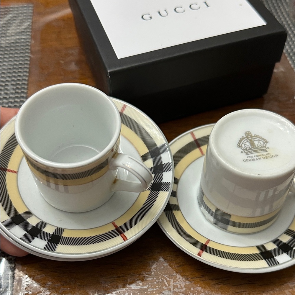 Fine porcelain German Design -  Black and Cream Plaid Espresso - 2 Sets